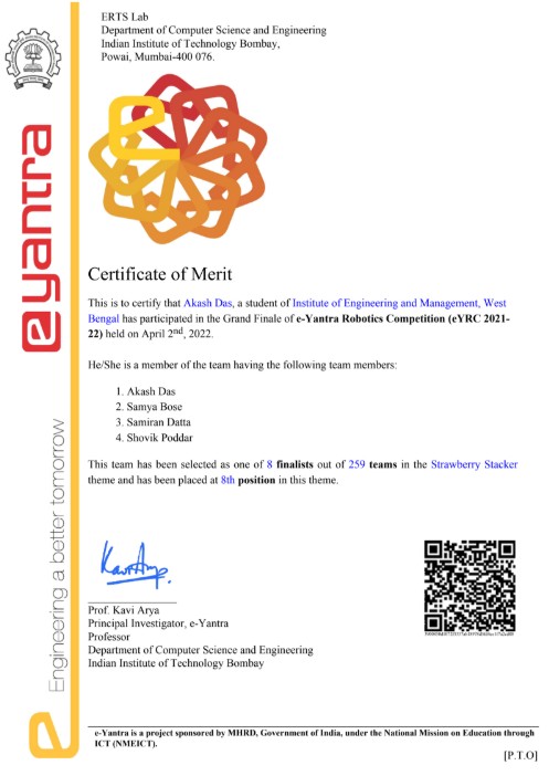 eYantra Finalist Certificate - IIT Bombay